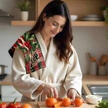 1 set/1 pièce/2 pièces Serviettes de cuisine et gants de vaisselle imprimés de cannes de Noël, convenant à la décoration intérieure des restaurants, cuisines et salles de bain, à la décoration de fête, aux cadeaux de vacances et pouvant également être offerts en cadeaux de Noël