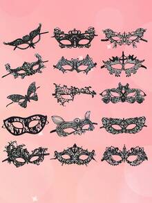 10 piezas Máscara de encaje para los ojos, máscara de encaje sexy para fiestas, cosplay, regalo íntimo - Negro - Ver 15