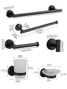 Juego de colgadores de almacenamiento para baño - Kit de colgadores para baño - Toallero de acero inoxidable negro - Gancho multifuncional - Estante para papel higiénico - Vaso de lavado de vidrio - 1 pieza