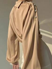 Blusa elegante de unicolor con mangas de farol y corte holgado para mujer