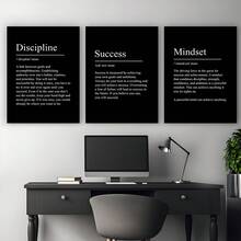 3pcs Quotes Modern Success And Discipline Wall Arts Canvas Posters, High Definition Printing Optional Frame, Inspirational Poster, Suitable For Living Room, Bedroom, Dining Room Home Decoration Hanging Paintings, Printed Materials, Room Corridor Decoration, Artwork, Ideal Gift For Friends - Black and White - View 2