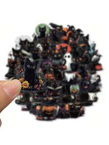 SCXXBSW 50pcs Halloween Black Cat Cartoon Graffiti Stickers Decorative Water Cups Notebook Luggage Waterproof Stickers - Multicolor - View 7