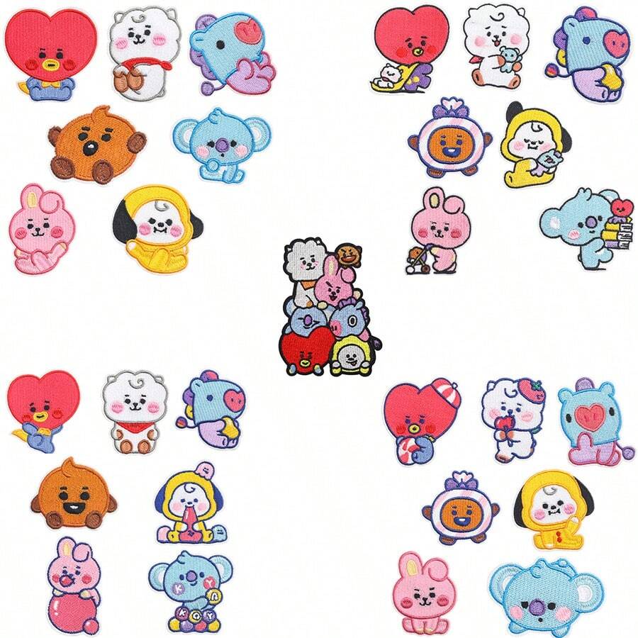 DELUSTA 1 Set 7 Pc BT21 Cute DIY Decoration Iron-On Patch Cartoon Embroidery Cloth Patch Set. It Can Also Be Collected Or Given As A Gift To Good Friends. - Multicolor - View 1