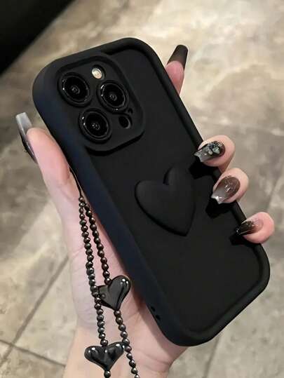 Funda de teléfono suave y elegante con corazón plateado compatible con Samsung S24 S25 Ultra S24 Plus A12 A13 A14 A23 A52 A34 A54 S20 FE S21 FE S23 Ultra/Apple 17/17 Air/17 Pro/17 Pro Max con correa de muñeca colgante a prueba de golpes, cubierta protectora de caramelo