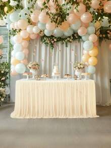 4pcs/1pc Pleated Solid Color Tableskirt, Suitable For Rectangular, Square, Round Tables, Ruffled Tablecloth, Wrinkle-Resistant And Easy To Clean, Applicable For Birthday Cake Table Decor, Banquet And Wedding Party, Bridal Shower, Various Party Celebrations