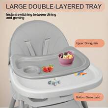 Baby High Chair 3 In 1 Highchair Adjustable Height 3 Positions Rocking Seat Convertible High-Chair Portable RockingChair Foldable Baby Dining Chair With Removable Tray Grey - Grey - View 8