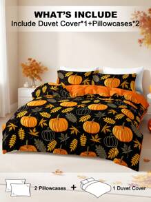 3pcs/Set Halloween Cute Ghost Pumpkin Digital Print Duvet Cover Set(1 Duvet Cover & 2 Pillowcase)Soft And Skin-Friendly Duvet Cover Bedding Set For Home, All Season Bed Sheets Set Halloween Gift - Multicolor - View 2