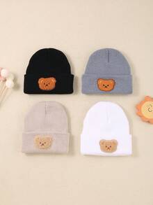 Juego de 4 pares de gorros de invierno cálidos con decoraciones de osos lindos para bebés y niños pequeños, gorros de punto para nieve aptos para bebés niños y niñas de 0 a 3 años.