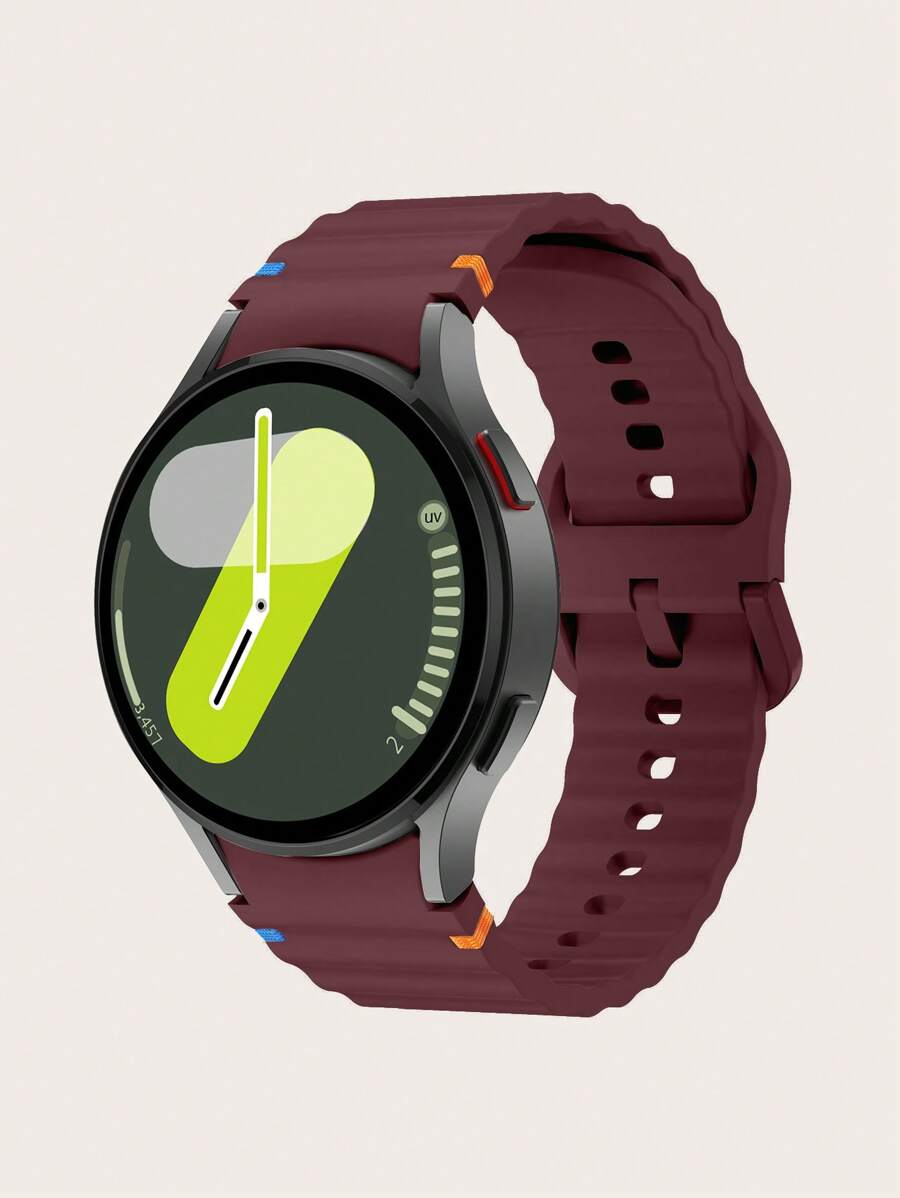 1pc Wine Red Silicone Contrast Stitching Wavy Design Smart Watch Band, Compatible With Samsung Galaxy Watch 4/5/6/7 40mm/42mm/43mm/44mm/45mm/46mm/47mm/5 Pro