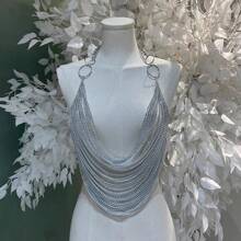 1pc Multi-Layer Chain Tassel Blouse, Fashion Personalized Versatile Street Style Beach Holiday Sexy Party Casual Outfit, Holiday Gift (Handmade With 1-3cm Error)