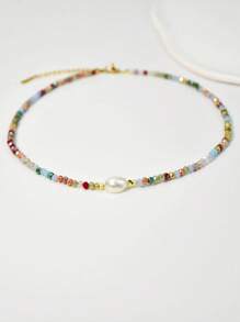 Minimalist Water Pearl Necklace, Adjustable Crystal Choker Necklace, Everyday Jewelry Gift