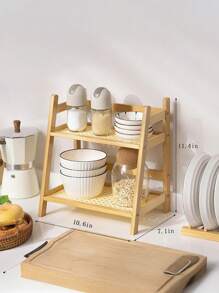 1pc-Narrow Mug Holder Countertop, Wicker-Look Tea And Coffee Bar Station Organizer, Bamboo Matcha Stand, Cup Display Shelf, Condiment Storage Rack For Kitchen Counter Cabinet, 2 Tier