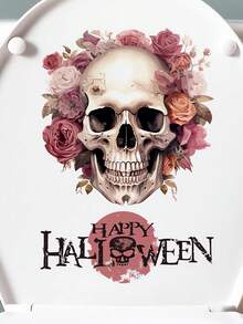1PC Halloween Flower Skull Wall Sticker, Horror Art Wall Sticker Removable Vinyl Peel And Stick, Suitable For Halloween Party Toilet Door Living Room Bedroom Kitchen Decoration