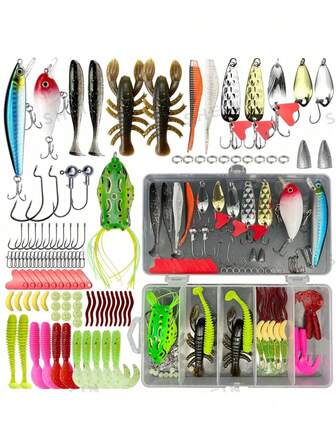 Lure Bait Set, Fish Bait, Fake Bait Set, Two Pencil Soft Baits, Hard Baits, Thunder Frogs, Minnows.Top Water Bait Device Tackle Set For Bass, Trout, Salmon Fishing Accessories Long Cast Bait Set From Beginners To Professionals