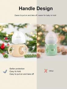 1个硅胶套，适用于天然玻璃婴儿奶瓶，硅胶材质，易握手柄，防摔保护，兼容4/8盎司玻璃瓶 - 彩色 - 查看 5