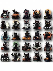 SCXXBSW 50pcs Halloween Black Cat Cartoon Graffiti Stickers Decorative Water Cups Notebook Luggage Waterproof Stickers - Multicolor - View 11