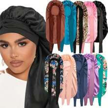 Women's Bonnets, Solid Color With Tie Closure, Silky Smooth Fashionable Satin Cap, Casual And Comfortable Hair Protection Cap For Sleep, Non-Slip Nightcap. - View 5