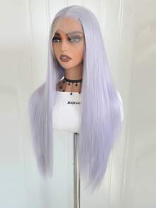 websterwigs Tóc giả tổng hợp thẳng tự nhiên màu tím khoai môn và xám bạc Halloween 13x4, sợi chịu nhiệt chất lượng cao, bộ tóc giả đầy đủ cho nữ - Nhiều màu - Xem 7