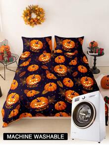 3pcs/Set Halloween Maple Leaves Pumpkin Digital Print Duvet Cover Set(1 Duvet Cover & 2 Pillowcase)Soft And Skin-Friendly Duvet Cover Bedding Set For Home, All Season Bed Sheets Set Halloween Gift - Multicolor - View 10