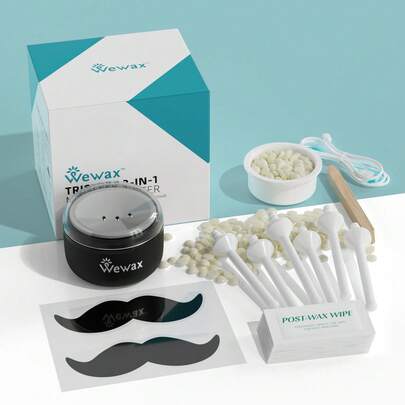WEWAX 迷你鼻耳蜡加热器 - 单件/套装，含 50 克硬蜡豆和脱毛后湿巾，男女通用便携式脱毛工具，居家旅行的理想之选