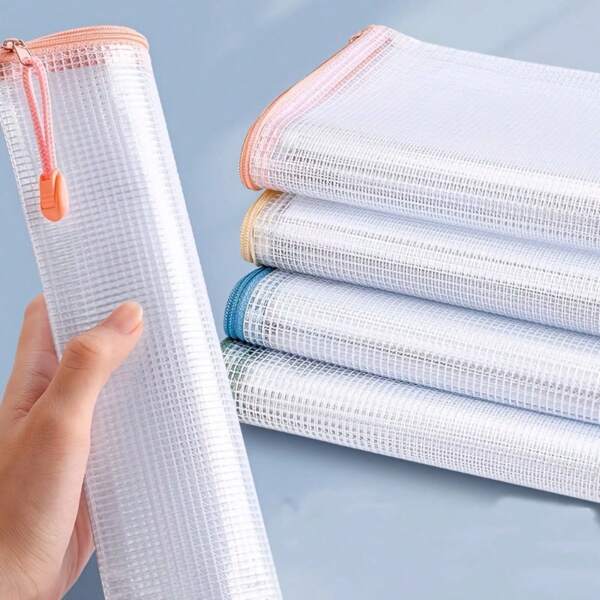 3 pièces Sacs zippés en maille PVC A4, couleurs macaron pastel - Organisateur de fournitures de bureau durable pour le stockage de papier, les voyages, l'école et les jeux de société, couleur aléatoire