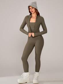 NcmRyu Set de 3 jachete sport confortabile pentru femei, toamnă/iarnă, cu talie elastică, potrivite pentru alergare, antrenament, fitness, yoga