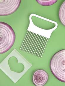1pc Stainless Steel Onion Needle, Multifunction Onion Holder Slicer For Kitchen - Multicolor - View 2