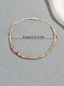 1pc Natural Stone Adjustable Rice Bead Pull Cord Bracelet