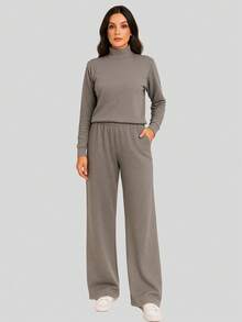 Women's Winter Sets: 2-Piece Set | Warm Fleece Trousers + Cacharrel Turtleneck Long Sleeve Top - 紅色和粉紅色 - 查看 5