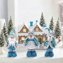 1pc New Expandable Christmas Decoration Blue Santa Snowman Reindeer Figurine, Christmas Gift, Thanksgiving Decor, New Year Decor Home Decor Christmas Decorations Room Decor