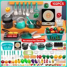 Kids Kitchen Playset, Suitable For Boys And Girls, Includes Cooking, Stir-Frying, Cutting Vegetables And Other Kitchen Utensils, As Well As Musical Simulated Tableware
