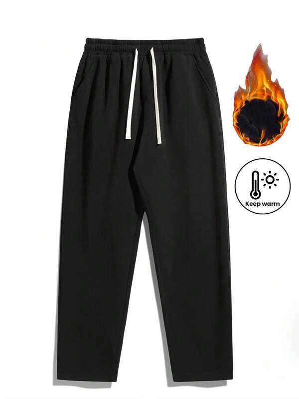 Men's Fleece Lined Loose Fit Casual Sweatpants, Black, Autumn/Winter