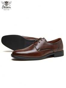 DESAI Dassai Glossy Leather Lace-Up Derby Shoes, Black & Brown Two-Tone Formal Leather Shoes, Soft Sole, Comfortable, Suitable For Commuting, Workplace, Interview, Business Meetings, Multi-Scenario - Brown - View 5