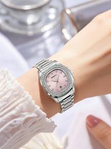 1pc Women's Business Elegant Stainless Steel Band Quartz Movement Wrist Watch, Suitable For Daily Wear