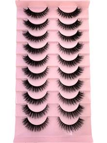 10pairs 5d Mink Fur False Eyelashes,Crossed & Voluminous Natural And Dramatic Lashes - Black - View 2