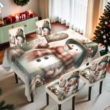 1/4/5/6/7/36 piezas Funda de silla/Juego de fundas de asiento con estampado de muñeco de nieve y caja de regalo, adecuado para uso en interiores del hogar, restaurante, hotel, opción ideal para decoración diaria moderna. La mantequilla encaja en mesas de comedor cuadradas, las fundas de silla elásticas son lavables.