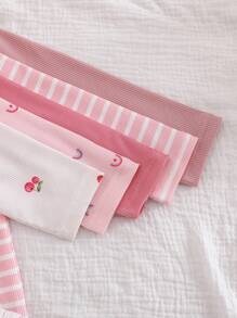 5pcs/Set Infant & Baby Girl Comfortable Cute Casual Long Sleeve Bodysuit Set, Spring/Autumn - Multicolor - View 4