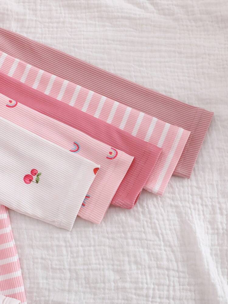 5pcs/Set Infant & Baby Girl Comfortable Cute Casual Long Sleeve Bodysuit Set, Spring/Autumn - Multicolor - View 4