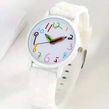 Women's Fresh Jelly Silicone Pencil Quartz Watch, Suitable For Primary And Middle School Students, Minimalist Casual Sports Analog Watch - White - View 3