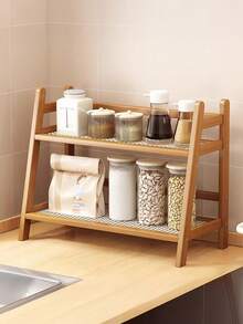 1pc-Narrow Mug Holder Countertop, Wicker-Look Tea And Coffee Bar Station Organizer, Bamboo Matcha Stand, Cup Display Shelf, Condiment Storage Rack For Kitchen Counter Cabinet, 2 Tier