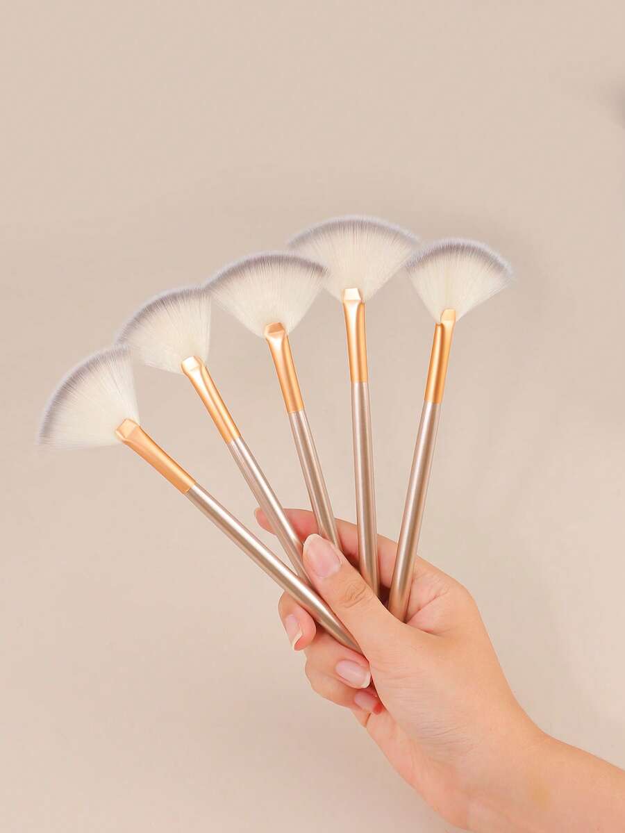 新款实用面部刷 扇形化妆刷 柔软便携面膜刷 女士女孩美甲美妆工具，粉底刷，遮瑕刷，腮红刷，修容刷，腮红刷，古铜粉刷，散粉刷，粉底刷，腮红刷，赠品 - 香檳色 - 查看 1