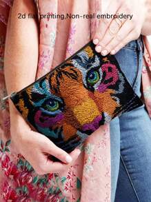 1 件波西米亚风格老虎设计拉链化妆包，双面印花收纳袋，带安全拉链，适合旅行、露营、日常使用、化妆品、文具、送给朋友、学生、老师的礼物 - 彩色 - 查看 7