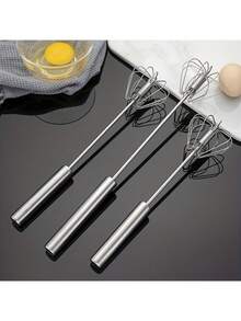 1pc Manual Stainless Steel Milk Frother, Semi-Automatic Egg Beater, Batter Mixer, Kitchen Tool For Stirring, Whipping, Blending, Mixing, Commercial Food Processing Equipment, Household Kitchen Accessory, Convenient Breakfast Supplies, Family Dinner Supplies, Party Supplies