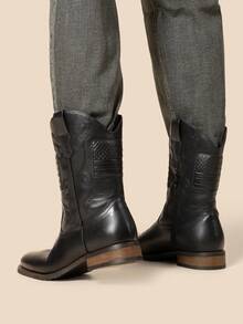Men's Western Cowboy Boots European And American Style High-Top Leather Boots - 黑色 - 查看 6