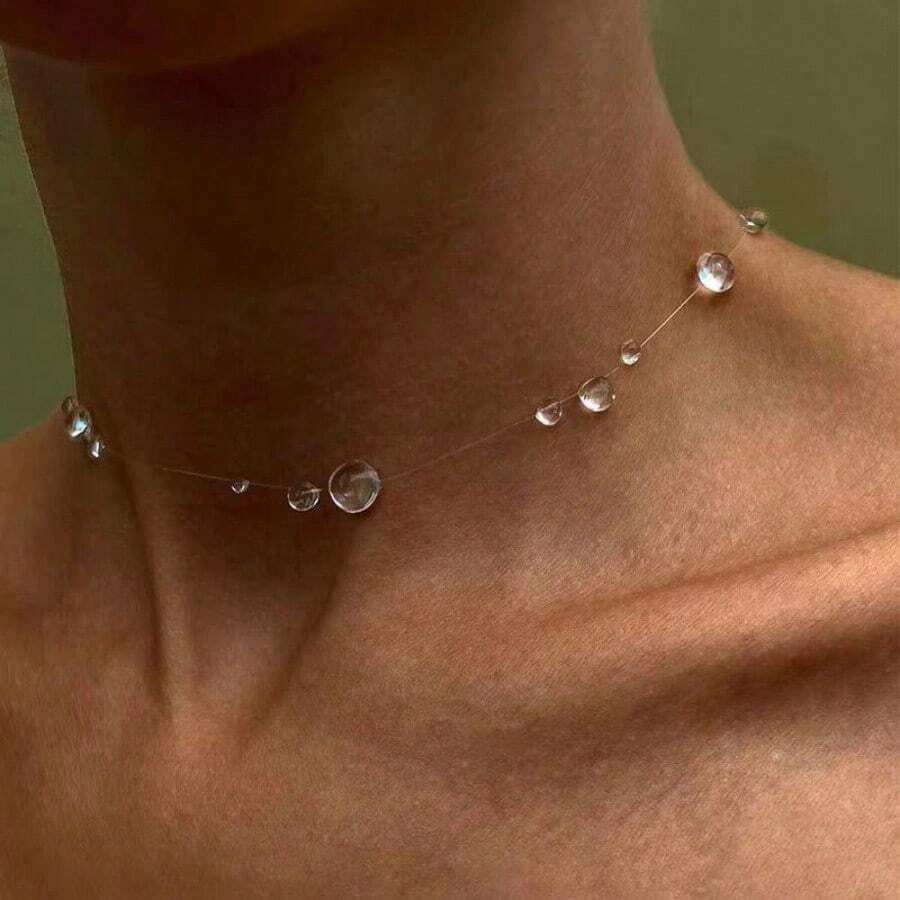 A Set Of Summer Refreshing Water Drop Ice Transparent Dew Necklace Earrings, Simple Style, High-End Sense, Creating Fashionable Elegance For Women Who Pursue Fashion - Necklace - View 1