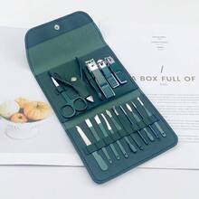 16 件美甲套装，不锈钢指甲钳套装，专业美容套装，面部、手部和足部护肤和指甲护理工具，带皮革旅行盒，便携式美容工具套装，专业美容套装，旅行美甲套装，包，送给家人和朋友的首选礼物