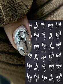 Pegatinas de uñas holográficas 3D de dragón, calcomanías de arte de uñas de dragón de metal dorado y plateado, suministros para fiestas con tema de fantasía punk, artesanía exquisita, deslizadores con textura brillante para decoración de uñas, adecuado para mujeres, joyería de arte de uñas, accesorios de arte de uñas DIY