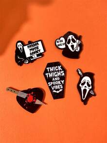 5/10 件万圣节亚克力工艺品 DIY 配件，有趣个性化风格恐怖尖叫骷髅、乌鸦、心形、棺材、刀形耳环、项链吊坠、悬挂装饰 - 黑色 - 查看 8