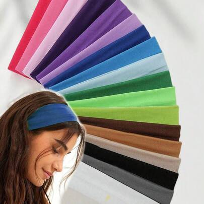 12条装女士运动头带 - 吸湿排汗弹力发带，女士头带，头巾，多色可选，运动风，弹力吸汗；瑜伽，发饰，颜色随机，时尚运动头带，1/2/4/6/8/10/12条装柔软弹力面料头带，适合健身、瑜伽、跑步