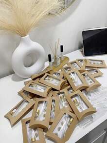 12pcs Kraft Paper Mini Pillow Boxes With Clear Window, Gift Packaging Boxes For Baking, Candy, Chocolate, Jewelry Display, Wedding, Party, Birthday, Bridal Shower, Bachelor/Bachelorette Party, Graduation, Halloween, Christmas